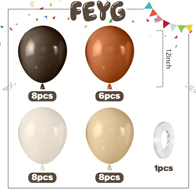 Brown Balloons, 12 Inch Retro Brown Sand White Cocoa Coffee Apricot Beige Nude - Image 2