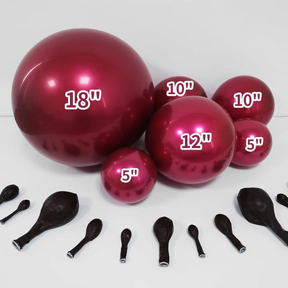 Double Stuffed Burgundy Balloons Different Size 115Pcs 5/10/12/18 Inch Maroon - Image 4