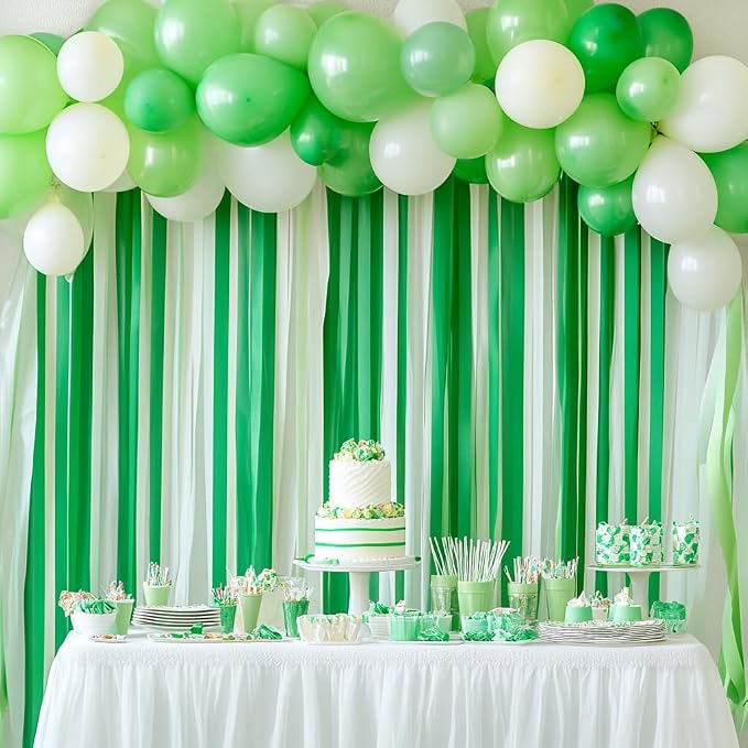 8 Green Streamers with White, 656ft Pack of Crepe Paper Party Decorations | - Image 2