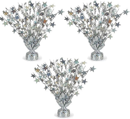 PMU 3 Pack Bursting Star Metallic Foil Spray Centerpiece- Silver Prismatic by PMU