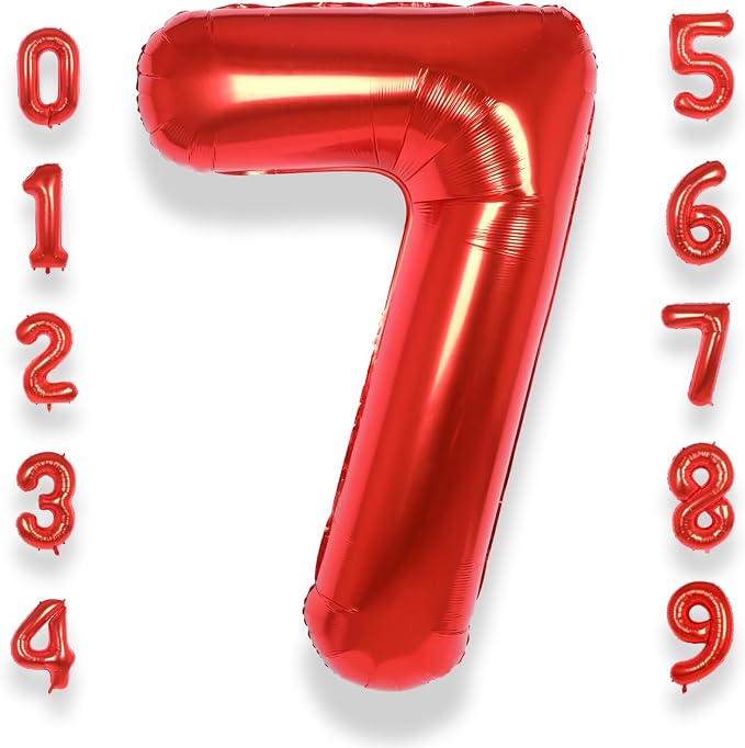 AULE 40 Inch Red 7 Balloon Number Foil 0-9 Birthday Big Numbers | Birthday by AULE