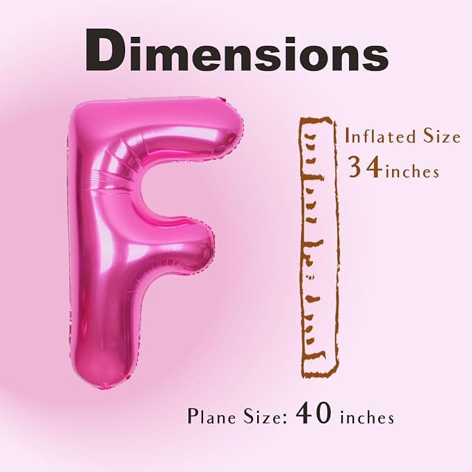 SUWEN 40 Inch Hot Pink Large F Letter Balloons Big Foil Helium Letter A-Z | - Image 4