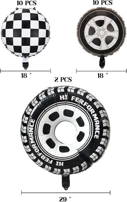 22 Pcs Checkered Tire Balloons, Racetrack Birthday 18 inch Black Checkered - Image 2