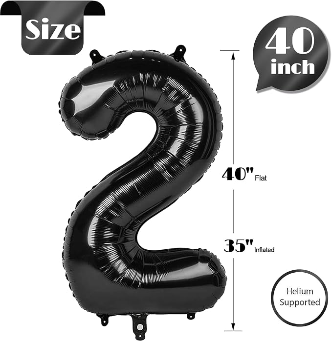 Black Number 2 Balloon 40 Inch, 2nd Birthday Party Decorations Men Women | Foil - Image 4