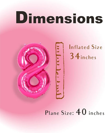 SUWEN 40 Inch Hot Pink Large 8 Number Balloons Big Foil Helium Number Balloons - Image 4