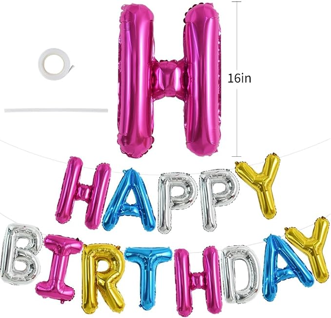 TONIFUL 16 Inch Mylar Letters Birthday Sign Banner Balloon, Happy Birthday - Image 2