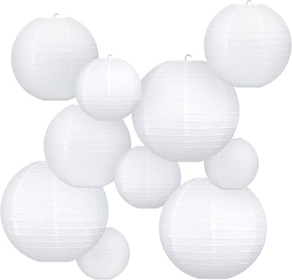 10pcs White Round Hanging Paper Lanterns, 4 Size | Chinese Paper Lanterns by Fontien