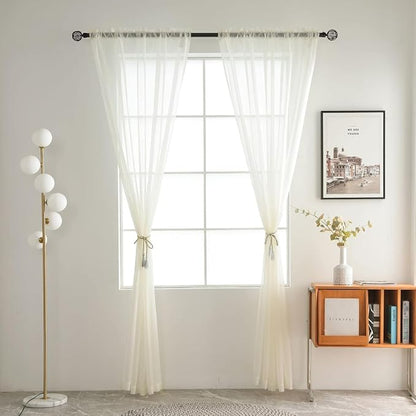 SpaceDresser Ivory Sheer Curtains 4 Panels Rod Pocket Semi-Sheer Curtain 108 - Image 3