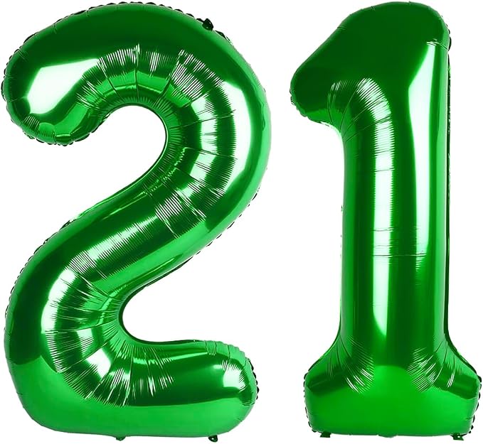 21 Balloon - Green Birthday Number Balloons, 40 Inch Decorations Men Women | by ALPHADELTAPI