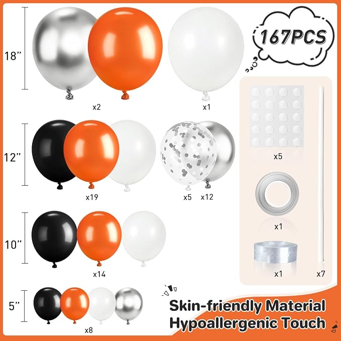 Orange Black White Silver Balloon Garland Arch Kit - Image 2