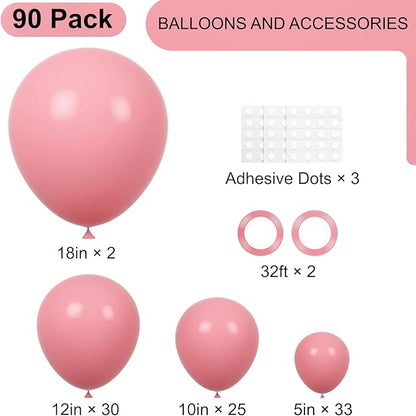 Voircoloria 90pcs Retro Pink Balloons Garland Arch Kit, 18 12 10 5 Inch | - Image 2