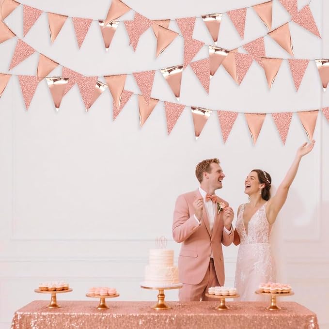 30Ft Rose Gold Party Decoration Rose Pink Triangle Pennant Banner Blush Pink - Image 6