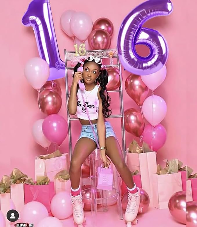 6 Balloon Numbers Birthday Decorations, 40In Purple Balloons - Image 3