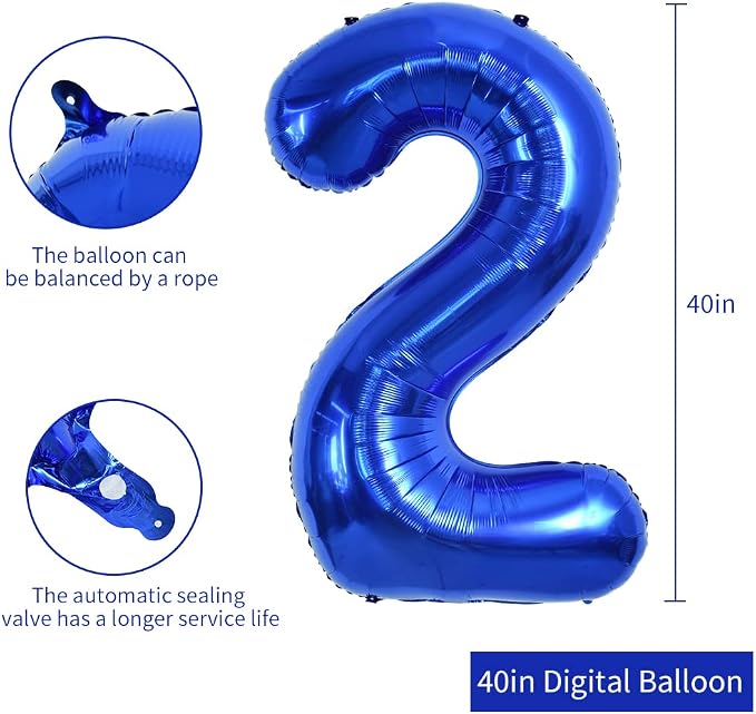 TONIFUL 40 Inch Navy Blue Number 2 Balloons Large Foil 2nd Birthday Decor | - Image 2