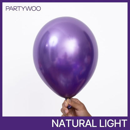 PartyWoo Metallic Purple Balloons 100pcs Chrome Purple Color | 18 12 10 5 Inch - Image 2