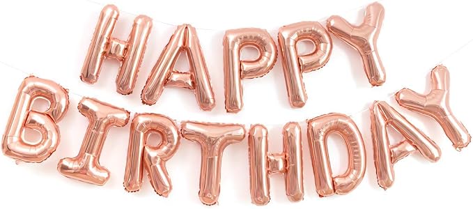 16 Inch Rose Gold Happy Birthday Balloons Banner, Aluminum Foil Letters Happy by VHUWE