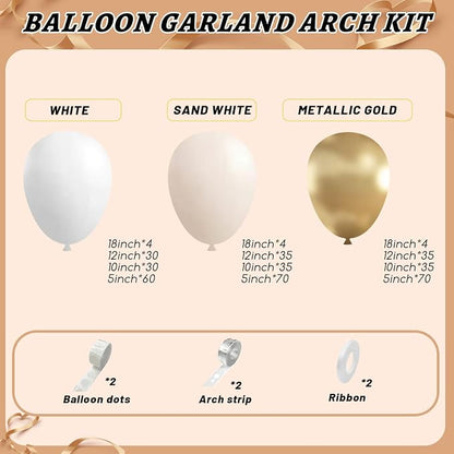 412pcs Sand White Gold Balloon Arch Kit, 18 12 10 5 Inch Different Size White - Image 2