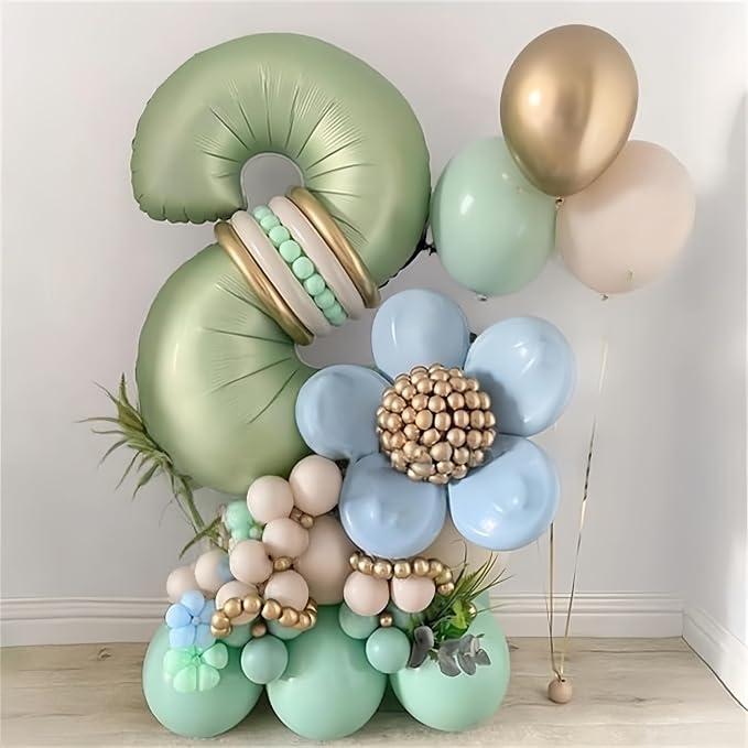 Sage Green 5 Balloons, Self Inflating Digit 5 Balloons - Image 3