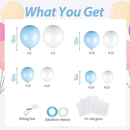 110pcs Light Blue and White Balloons Garland Arch Kit, 18/12/10/5 Inch | White - Image 2
