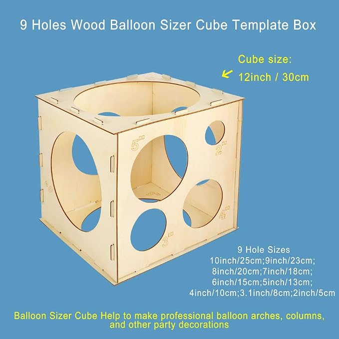 Auihiay 2-10 Inch Collapsible Wood Balloon Sizer Box Cube | Balloon Size - Image 2
