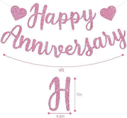 BEISHIDA Pre-Strung Glitter Pink Happy Anniversary Banner Wedding Decor | Happy - Image 2