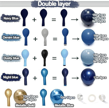 Navy Blue Gold Balloon Arch Kit, Double Stuffed Royal Pastel Blue Balloon - Image 3