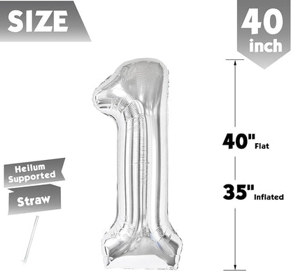 40 Inch Silver Number 1 Balloon Birthday Party Decorations - Image 5