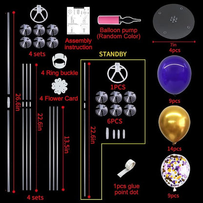 TONIFUL 4 Set Purple Gold Balloon Stand Balloon Centerpieces - Image 2