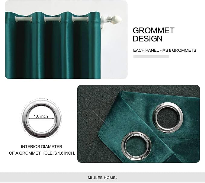 MIULEE Velvet Curtains Christmas Dark Green 52 x 90 Inch Length Set of 2 | - Image 2