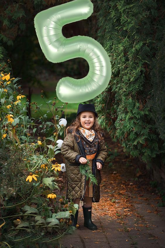 40 Inch Number 5 Balloon, Olive Green Birthday Decorations - Image 3