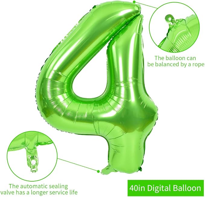 TONIFUL 40 Inch Green Number 4 Balloons Large Foil 4th Birthday Decorations | - Image 2