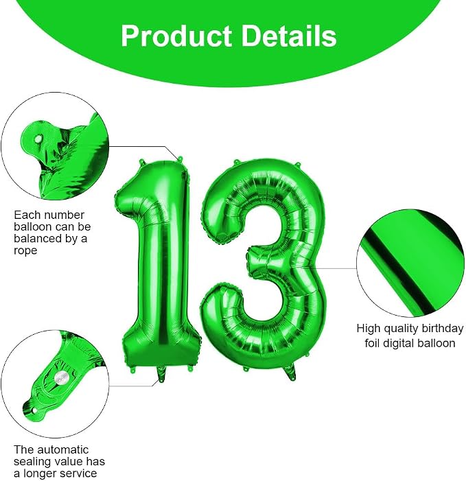 OFFCUP 40 Inch Green Number 13 Balloon - Image 3