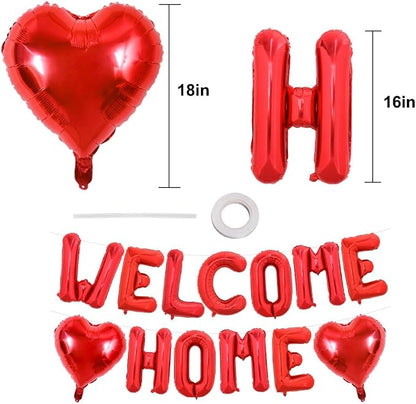 TONIFUL 16 Inch Red WELCOME HOME Foil Balloons Banner Letter Decorations | - Image 2