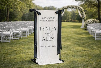 Wedding Welcome Sign Banner Personalized Custom Name Linen Fabric Wedding - Image 2