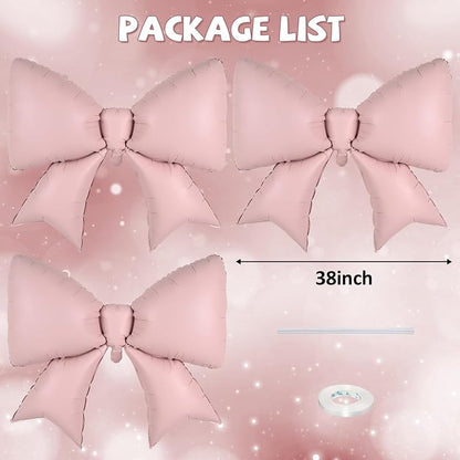 38 Inch Pink Bow Foil Balloons, Large Pink Mylar Bowknot Balloons Coquette - Image 8