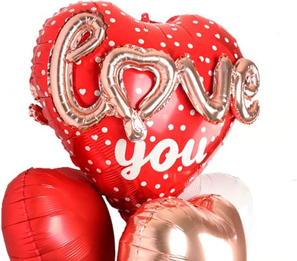 Red Heart Shape Rose Gold Love You Balloons Pack Of 6 Foil Helium Mylar Balloons - Image 3