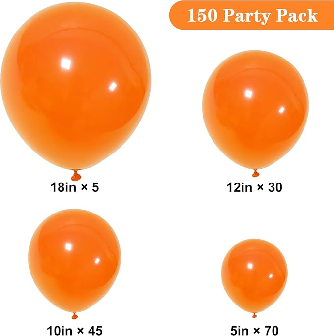APLANET 150pcs Orange Balloons Different Sizes 18 12 10 5 Inch Burnt Orange - Image 2