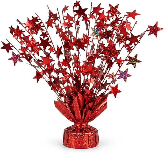 PMU 12 Pack Bursting Star Metallic Foil Spray Centerpiece- Red Prismatic by PMU