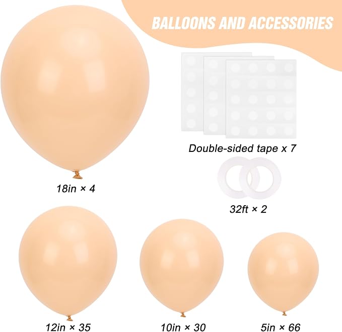 RUBFAC 135pcs Nude Balloons, Latex Boho Beige Apricot Balloon Different Sizes - Image 2