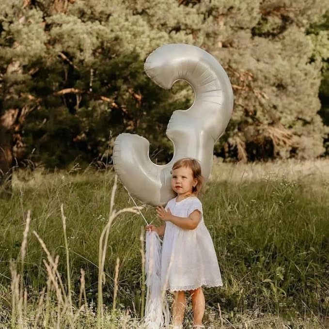 40 In Cream white Number Balloons Helium Foil Mylar Balloon Digital 35 | - Image 4