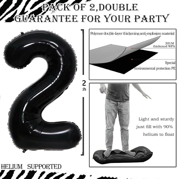 Black Foil Balloons Number 2, Huge Number Balloons - Image 3