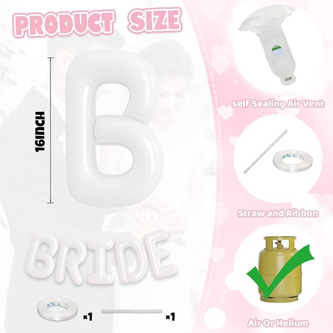 BRIDE Balloons Bachelorette Party Decorations, 16 inch White Bride Letter Mylar - Image 2