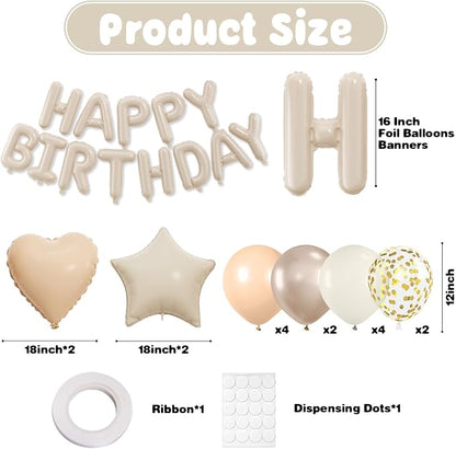 29 PC Cream Happy Birthday Balloon Banner, 16 Inch 3D Aluminum Letter Banner - Image 2