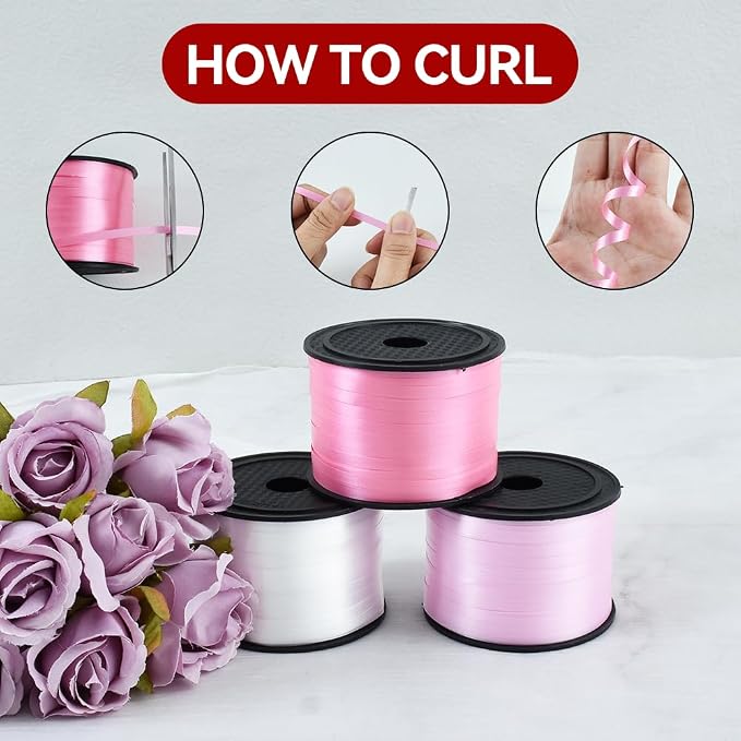 TONIFUL Pink, Light Pink and Silver Curling Ribbon Balloon String | 300 yards - Image 4