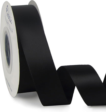 Ribbli Double Faced Black Satin Ribbon, 1” x Continuous 25 Yards, Use by Ribbli
