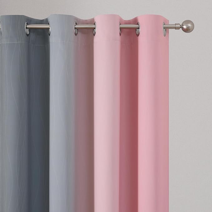 Grey and Pink Ombre Short Blackout Curtains 36 Inch Long, Thermal Insulated - Image 4
