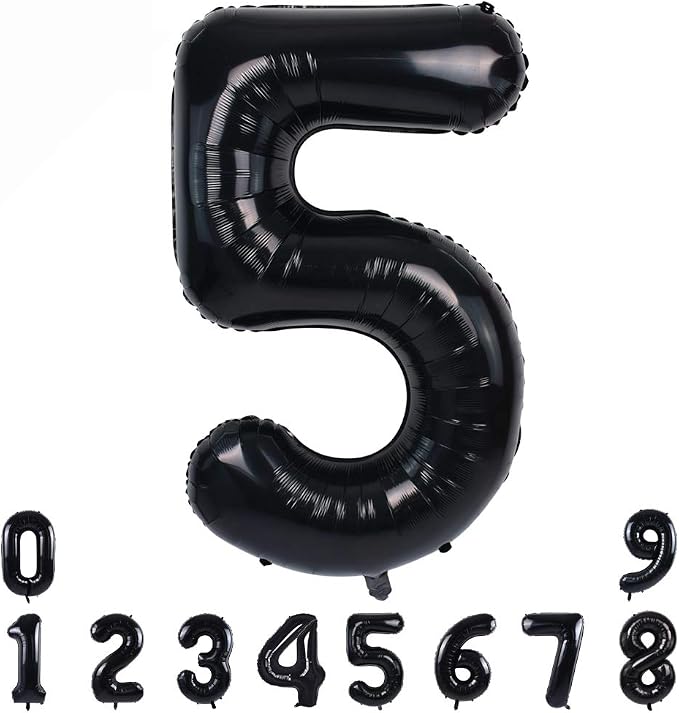TONIFUL 40 Inch Black Number 5 Balloons Large Foil 5th Birthday Decorations | by TONIFUL