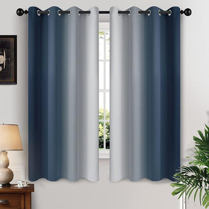 Yakamok Ombre Curtains Navy Blue and Greyish White by Yakamok