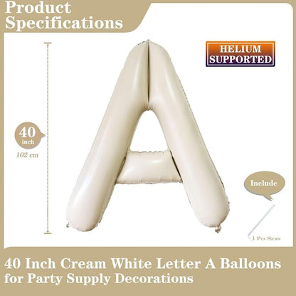 Cream White Letter A Balloons, 40 Inch Giant Letter Balloons A Foil Mylar - Image 2