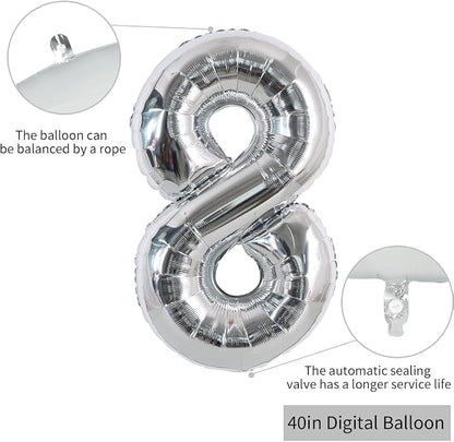 TONIFUL 40 Inch Silver Number 8 Balloon Large Foil 8th Birthday Decorations | - Image 2